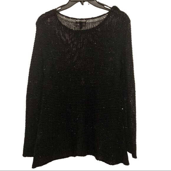EILEEN FISHER Black Bateau Chainmail Sequin Sweater - Picture 2 of 4